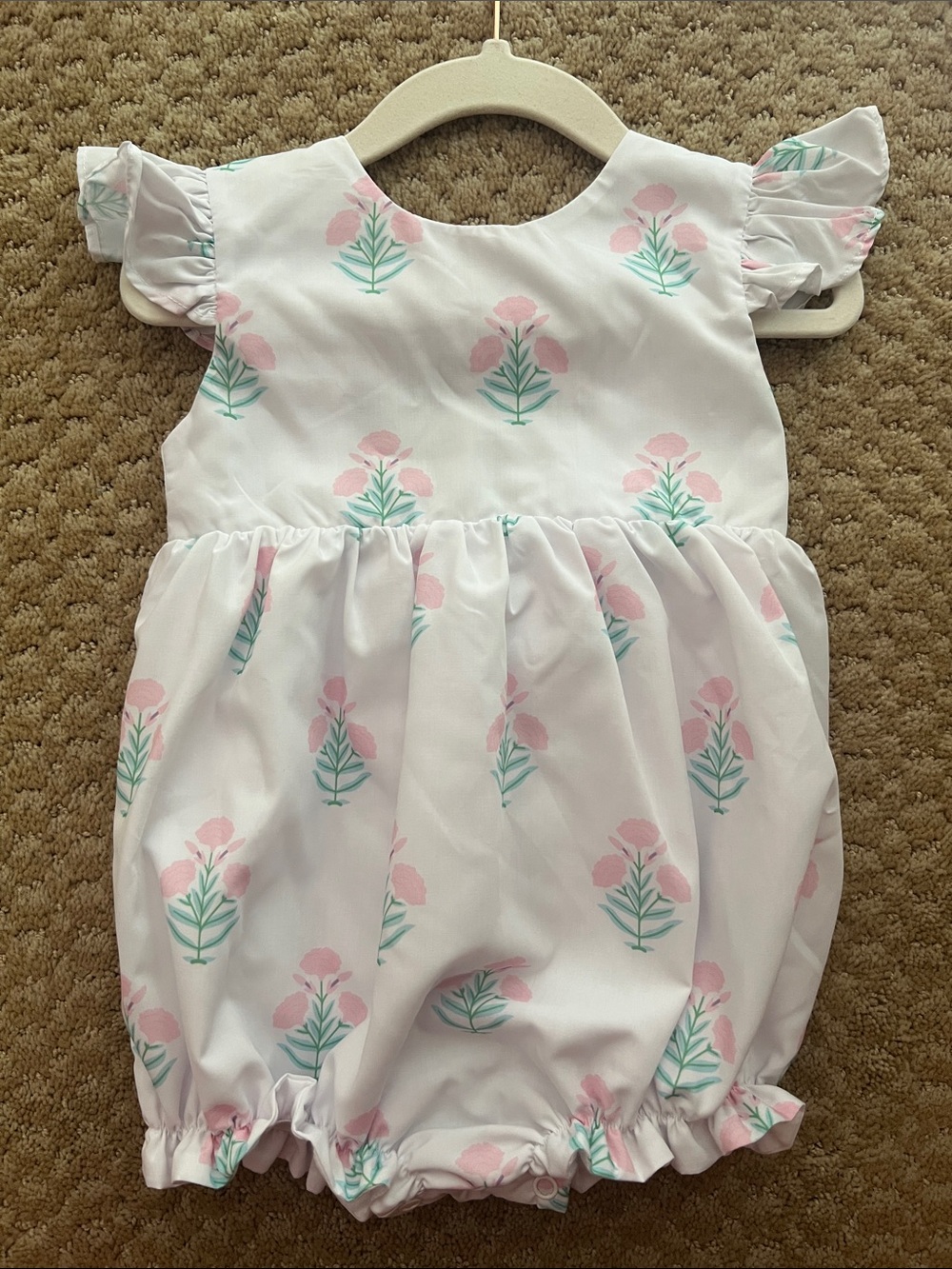 Baby Floral Bubble One-Piece in White and Pink